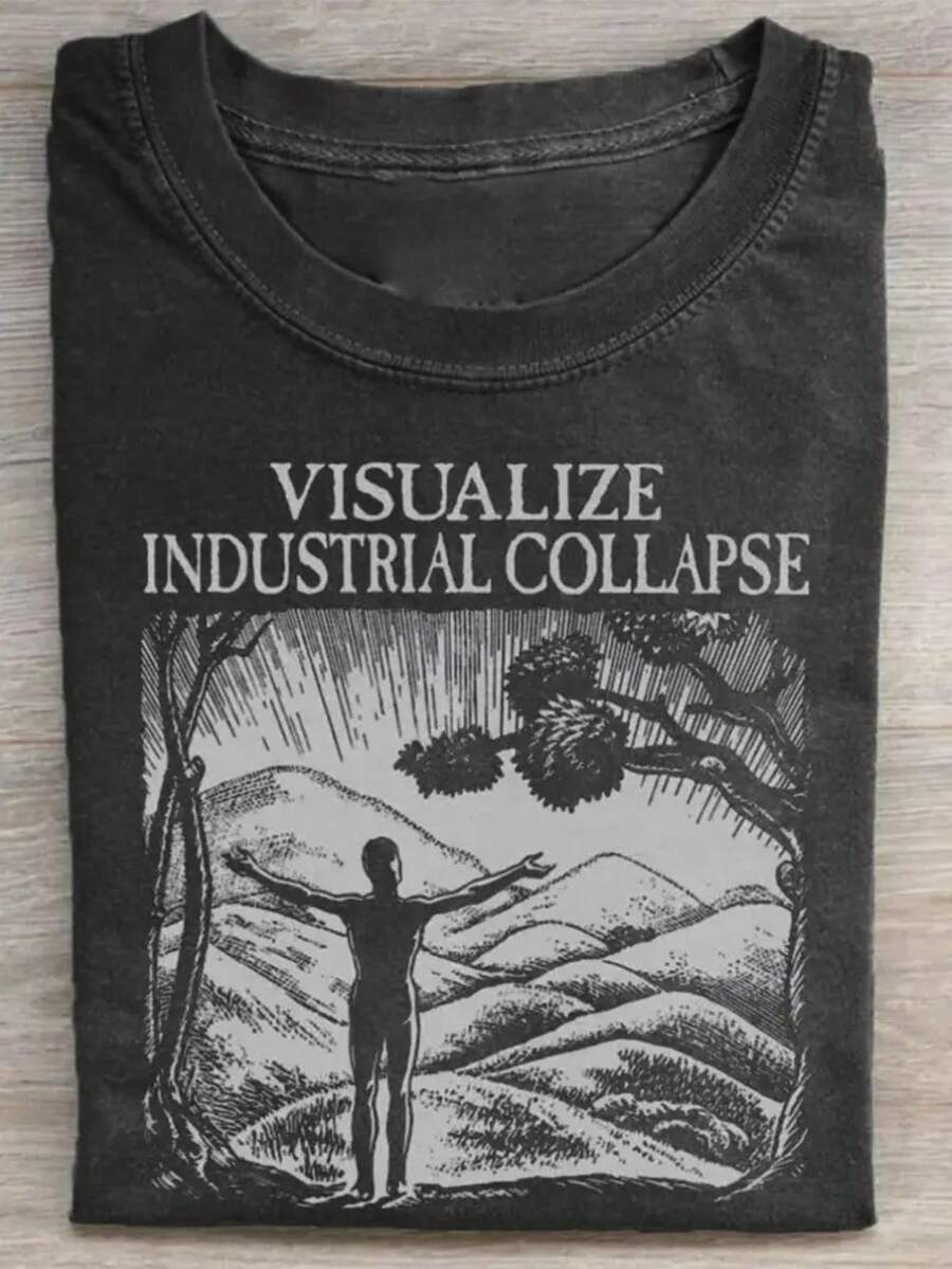 Camiseta con Estampado Embrace Nature - Camiseta de manga corta de moda de verano, cuello redondo, lavable a máquina, perfecta para uso casual, camiseta para el día a día. | Camiseta divertida | Tela - Negro - Ver 1