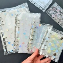 1个A5/A6/A7/A8/M5心形极光活页夹，A5活页夹，替换内页，贴纸簿，活页纸，计划本，可扩展文件袋，笔记本套装，透明贴纸簿活页夹，贴纸，替换内页，照片收纳套，可用作相册、计划本、笔记本、办公用品 - 愛心雙按扣 - 查看 5