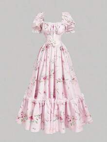 MOD Vestido largo de encaje blanco con volantes estilo victoriano vintage, vestido de fiesta, vestido de graduación, con exquisita mano de obra - Rosa - Ver 5