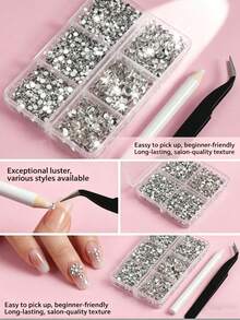 3pcs/Lot Rhinestone Kuku - 3D Berbagai Bentuk dan Ukuran, Bagian Belakang Datar, Rhinestone Manikur, Kristal Permata Putih, Dengan Kit, Untuk Seni Kuku, Mempercantik Kuku Akrilik, Dekorasi DIY - Putih - View 4