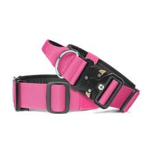 Stylish Tactical Dog Collar With Restraint Strap & Reinforced Details, Durable Nylon Pet Neck Collar With Comfortable Soft Padding, Adjustable Buckle & Metal Hardware, Multi-Color Options For Medium/Large Dogs, Heavy Duty & Fashionable Collar For Daily Wear & Outdoor Adventures - Hot Pink - View 5