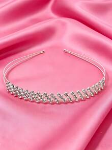 1pc Bride Hairband With Rhinestone, Copper Alloy Headwear Accessory. Suitable For Both Daily Wear And Formal Events, In Silver Color Elegant Tiaras Valentine's Day Accessories,Wedding Hair Accessories - Silver - View 3