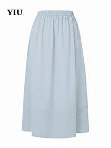 YIU Women's Blue Umbrella-Shaped Minimalist Elegant Long Dress, With Pockets, Suitable For Daily Casual, Vacation, Office, Travel, Dating Wear - Baby Blue - View 4