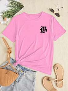 Free Shipping, Local Delivery In Mexico, Delivery In 4 Days. Women's Fitted Short-Sleeve Casual T-Shirt, Printed Blouses For Women's Clothing. - 玫瑰 - 查看 4