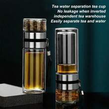 Cốc trà thủy tinh hai lớp 350/400ml, có tay cầm tiện lợi, nắp đậy kín, lưới lọc tách trà và nước, dễ dàng vệ sinh. - trong suốt - Xem 2