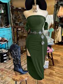 Vestido bandeau de unicolor de moda para mujer - Verde - Ver 5