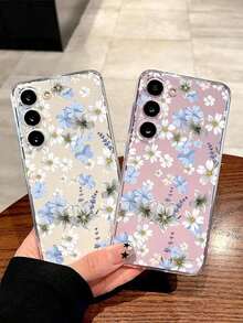 1 Piece Fashionable Blue Flower Design Soft Phone Case, Compatible With IPhone, Honor, , Galaxy A04e/12/A13/A14/A34/A50/A52/A53/A54/S21/S22/S23/S24/S25/S25Ultra, 6A/7A/8A, 12T/13T, Waterproof, Shockproof, Dropproof, Scratch-Resistant, International Version, Not The Domestic Version - 透明 4 - 查看 5