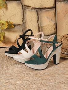 Giày sandal cao gót thời trang nữ, sandal cao gót thanh lịch dành cho phái đẹp, phù hợp mọi mùa, phong cách bohemian, gót dày cao, sandal quai ngang gót chunky thoải mái cho kỳ nghỉ. - màu đen - Xem 10