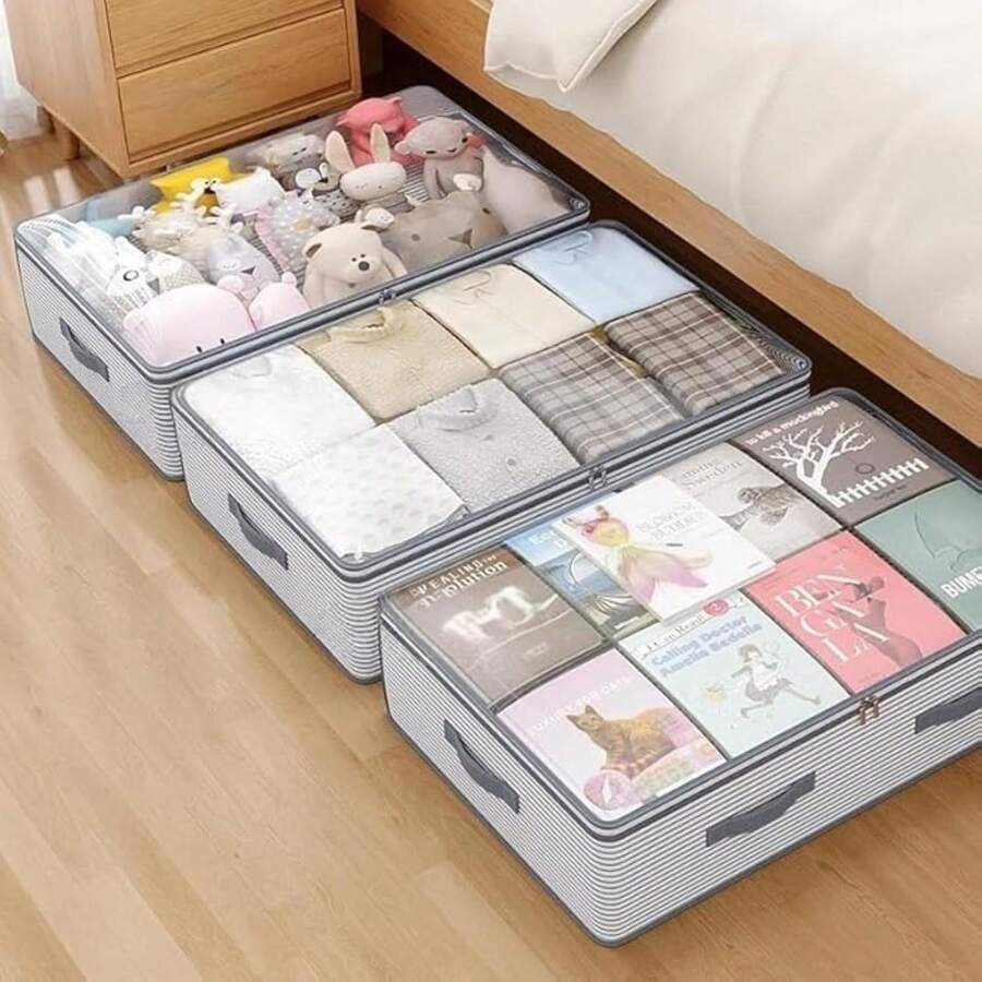 1pcs Under-Bed Drawer Storage Box, Flat Low-Profile Design With Sealed Lid, Spacious Capacity, Suitable For Clothing Toy Bedroom Clutter Reduction Long-Term Storage Or Space-Efficient Organization - Xem 1