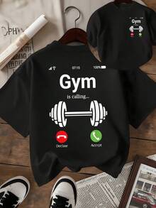 Llamada del gimnasio que simboliza la motivación diaria y la fuerza interior para aceptar el reto personal y mejorar el cuerpo cada día camiseta de mujer de doble estampado casual moderna para entrenar - Negro - Ver 1