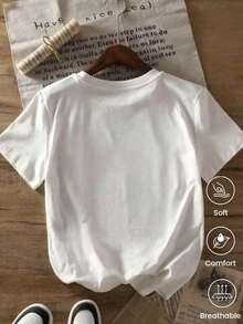 A Fashionable, Short-Sleeved, Round-Neck T-Shirt, Made In Mexico, For The Spring/Summer Season. Featuring A Cartoon Print, This Matching Set Is Suitable For Both Layering And Layering, Ideal For The Office And Casual Wear. Designed For Men And Women, It Can Also Be Worn Individually. A Great Gift Idea. Women's T-Shirt. Blouses > Elegant. Boho Chic. This Soft And Breathable Women's T-Shirt Is Perfect For Vacations, Travel, And Festive Occasions, And Suitable For Year-Round Wear. - 白色的 - 查看 2