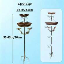 1pc Vintage Iron Double-Layer Bird Bath, Bird Feeder & Bathing Bowl, Balcony Garden Decor, Gift For Bird Lovers, Spring Courtyard Essential - Multicolor - View 5