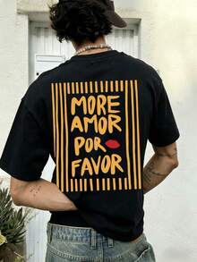 New Summer Style, Streetwear Y2K Loose Fit Unisex T-Shirt. Simple, Gentle, And Love-Themed Print. Fun, Casual, Fashionable, And Versatile. Perfect For Everyday Wear, Vacations, Parties, Beaches, Sports, And Carnivals. - màu đen - Xem 6