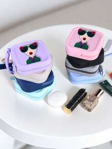 1pc Multifunctional Data Cable Storage Bag With Goddess Portrait, Mobile Phone Digital Electronic Accessories, Earphone Protection Bag, Portable Storage Bag, Makeup Storage Bag, Beauty Tool Storage, Waterproof Storage Bag, Silicone Material, Easy To Carry, Suitable For Bathroom Storage, Travel, Business Trip, Seaside Vacation, Is A Great Choice For Graduation Gifts And Birthday Gifts - Multicolor - View 5
