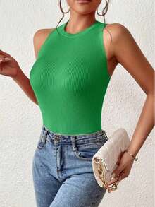 Women's Sleeveless Back Cross Detail Knit Top - Green - View 3