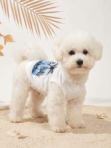 LUCKIE LABO 1pc Coconut Tree Fun Print Pet Vest, Physical Flea Protection, Reduces Shedding, Insulating & Breathable Dog Vest, Suitable For Large And Small Dogs And Cats, Indoor And Outdoor - White - View 4