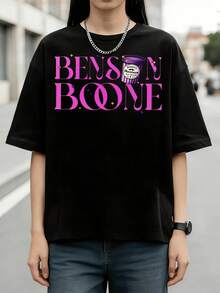 Singer Ice Cream Retro Bold Text Cotton Summer Short Sleeve T-Shirt - Black - View 6
