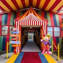 10 Pcs Carnival Party Decorations Set Circus Tents Self Standing Clown Balloons Circus Party Directional Signs Carnival Decorations For Birthday Directional Clown Trunk Or Treat Plies - Màu đỏ - Xem 4