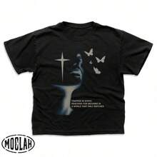 Vintage Graphic T- Oversized Streetwear Gothic Grunge Y2K Aesthetic R Graphic Print Camiseta 100% Algodón Unisex - Playera Casual Premium de Corte Cómodo - Negro - Ver 1