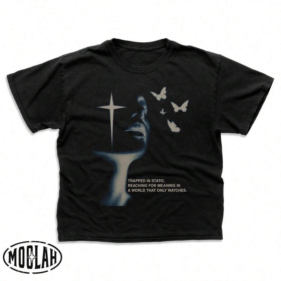 Vintage Graphic T- Oversized Streetwear Gothic Grunge Y2K Aesthetic R Graphic Print Camiseta 100% Algodón Unisex - Playera Casual Premium de Corte Cómodo - Negro - Ver 1
