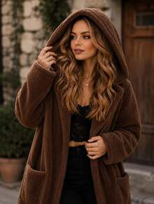 Teddy Coat With Hood, Super Warm & Stylish, Brown – Winter 2026. Wool-Type Fabric. Holiday, Night, Vacation, Dating, Travel, WINTER - 鏽棕色 - 查看 1