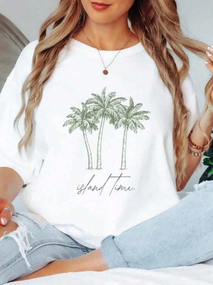 Women's Graphic T-Shirt, Ultra Comfortable, Breathable, Loose Fit, White, With Retro "Stay Little Hippie" Van Print, Short Sleeve, Round Neck, Made Of Pure Cotton, Soft, Casual, For Everyday Summer Wear, Urban Style. - 白色 4 - 查看 1