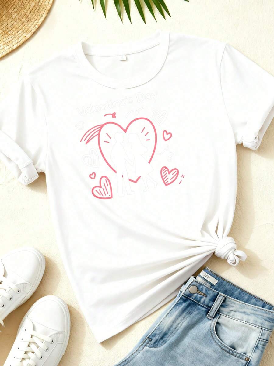 Women's Oversized Crew Neck T-Shirt - Soft And Breathable Short Sleeve Loose Fit Casual Blouse Suitable For Home, Fashion, Size S | Machine Washable Black And White Everyday Basic Top For Valentine's Day And Easter Gift, High Fashion - 白色 - 查看 1