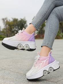 Transformable Roller Skates, Student Adjustable 4-Wheel Inline Skates, Dual-Wheel Explosion-Proof Walking Shoes With Buckle Laces, Suitable For Walking Wear, Upgraded 4-Wheel Roller Skates, Suitable For Fitness Walking - 1209 Pink Purple - View 4