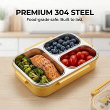 304 Stainless Steel Lunch Box With Compartments,Divided Bento Box, Sealed Leak-Proof Lunch Container, Portable Large Capacity Fruit Salad Food Storage Container,Hot Water Heatable,Dishwasher & Microwave Allowable,Suitable For Students And Adults - Multicolor - View 8