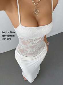 Vestido transparente de encaje con tirantes para mujer  PETITE, ropa sexy para fiestas, citas y festivales, adecuado para otoño e invierno, se puede usar como capa interior. - Blanco - Ver 8