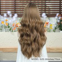 [Velvet Locks]Peluca Lolita Negra para Mujeres, Peluca Larga con Ondas Corporales, Peluca Sintética Resistente al Calor, Peluca Rizada de 28 Pulgadas/70cm con Flequillo, Peluca de Cosplay para Uso Diario y Fiestas - Caqui - Ver 7