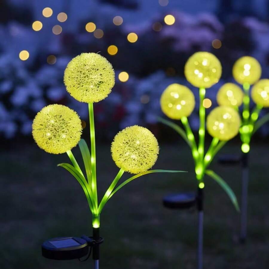 3頭太陽能LED蒲公英燈,適用於庭院花園景觀裝飾 - 暖白 - 查看 1