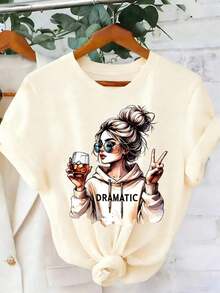 1 Piece Fashion Casual For Men And Women2026 Nueva "DRAMÁTICA" Camiseta de mujer de manga corta y cuello redondo con estampado, casual y cómoda, adecuada para uso diario. Diseño estampado con cuello cómodo y redondo, una opción ideal para primavera y verano. El negro es versátil, fácil de combinar, adecuado para el uso diario, el estilo urbano, los conjuntos de vacaciones y la ropa de fin de semana. - Albaricoque - Ver 7