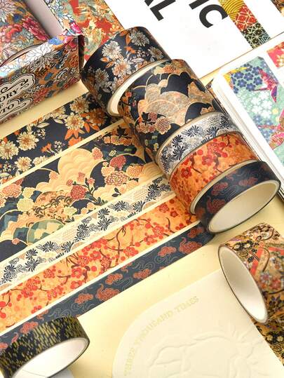Bộ 12 cuộn băng dính Washi kiểu Trung Quốc, chất liệu nền, phong cách retro, sáng tạo, thích hợp trang trí sổ tay, tác phẩm nghệ thuật thủ công DIY.