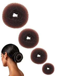 4 piezas Molde para hacer moños de rosquilla, accesorios para el cabello para mujeres, suaves y flexibles, adecuados para uso diario, set multicolor, ideal para viajes y regalos de cumpleaños - Multicolor - Ver 3