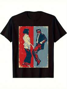 Casual T-shirt1 Camiseta Gráfica para Mujer 'Pulp Fiction' - Estampado de Personaje de Película Clásica, Estilo Retro Negro, Cómoda y Casual, Perfecta para Uso Diario, Regalo Ideal de Cumpleaños y Fiestas, Diseño Versátil Vintage de Pulp Fiction con Bloques de Colores Atrevidos100% CottonDurable - Negro - Ver 1