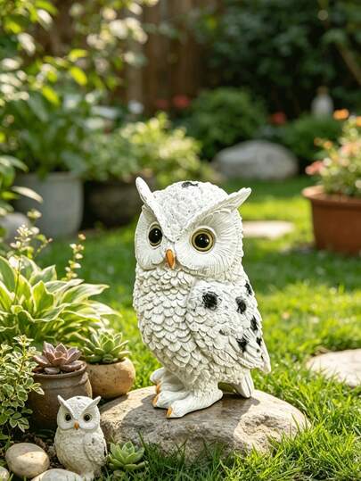 Owl Resin Figurine Statue, Waterproof Weatherproof Animal Sculpture, Outdoor Lawn Patio Yard Balcony Garden Decor, Indoor Living Room Bedroom Desktop Ornament, Nature Animal Art Decoration Gift For Garden Lovers