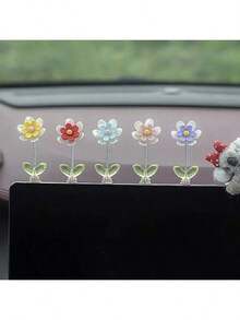 5pcs Mini Flower Car Dashboard Ornaments Center Console Decor Dancing Head Rocking Flower Interior Pendant Car Accessories - Five Little Flowers - View 2