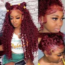 360 Burgundy Wig Human Hair Deep Wave Hidden Strap 360 Lace Front Wigs Human Hair 250% Density Invisible Strap Pre Plucked Glueless Human Hair Wig 13x6 99J Burgundy Curly Wig Human Hair For Women 13x4 Brazilian Wine Red Colored Lace Frontal Wig - S99J - 查看 10