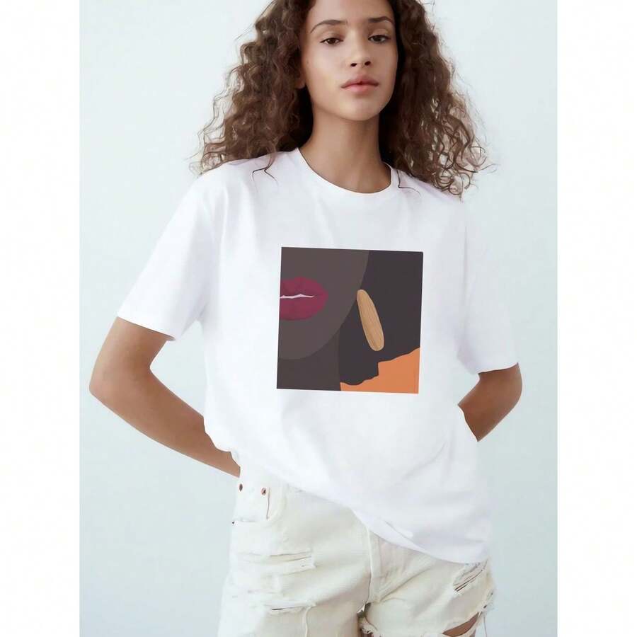 Camiseta divertida de manga corta con estampado de grafiti estilo americano, nuevo modelo de verano 2026, top casual holgado y versátil. - Camisa blanca de manga corta - Ver 1