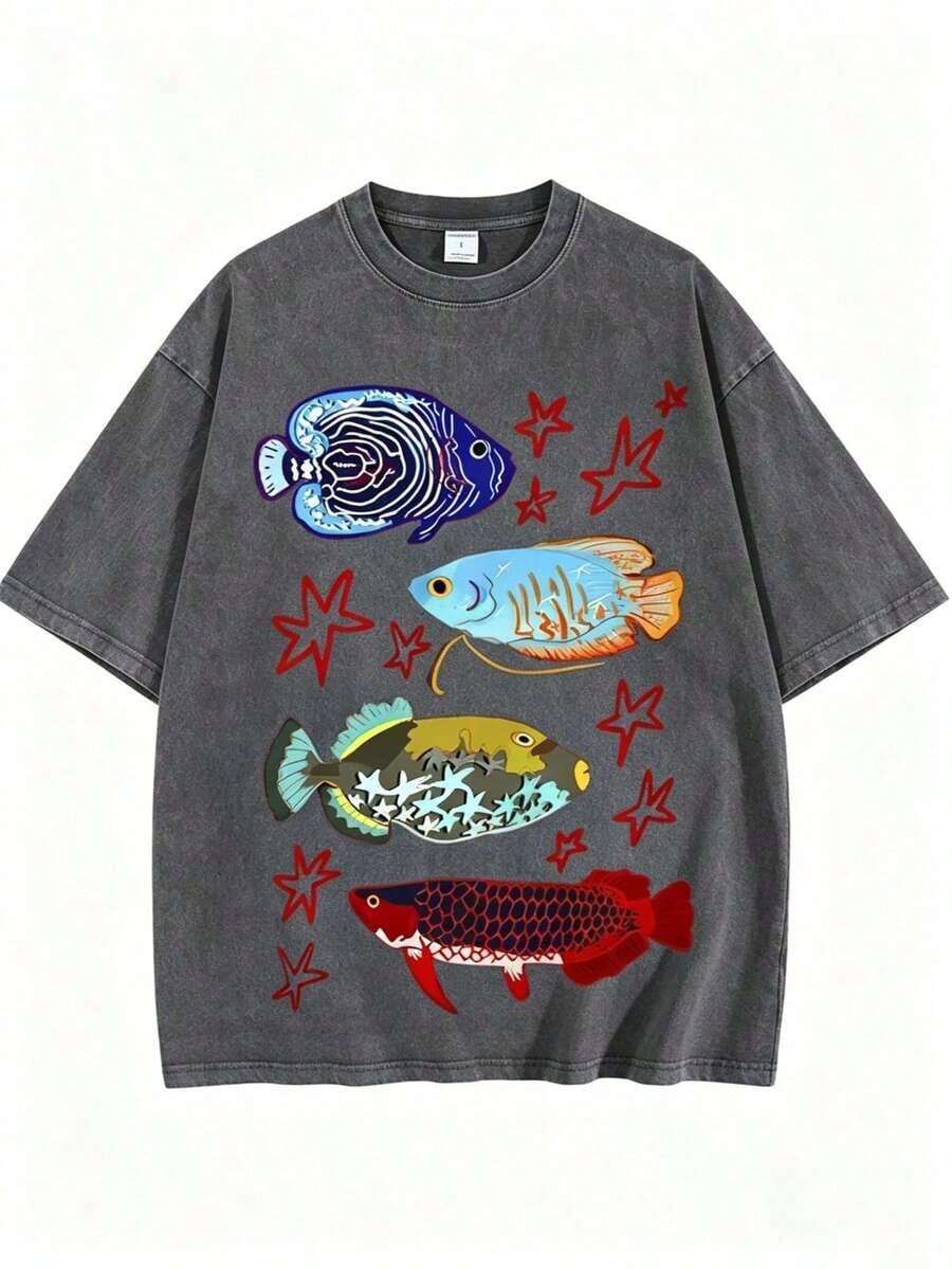 Nueva Colección Verano 2026 Vintage [Camiseta Gráfica] 100% Algodón Lavado, Camiseta con Estampado de Pez Saltando Sobre la Puerta del Dragón, Camiseta de Marca de Moda Retro Batik de Alta Calidad, Camiseta Unisex, Camiseta Casual, Regalo para las Fiestas, Regalo Perfecto. Ropa para Hombre - Camiseta de Manga Corta de Algodón Holgada Estilo Vintage Urbano Unisex, Tops de Primavera, Camisas de Verano, Camisetas de Manga Corta de Otoño, Moda