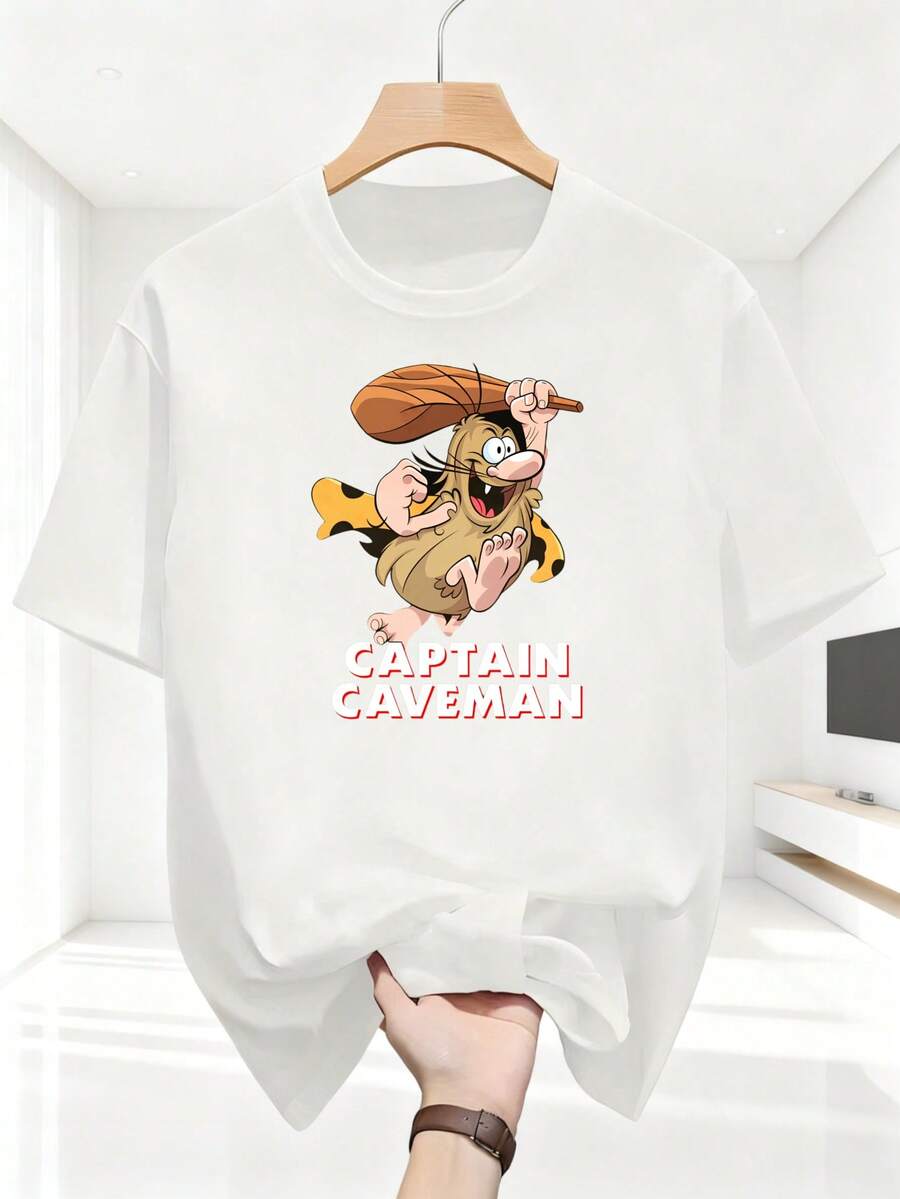 Camiseta de estilo casual para hombre, con estampado del personaje de dibujos animados Capitán América, adecuada para el verano, una excelente opción para fans y como regalo. - Blanco - Ver 1