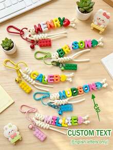 [Custom] 1pc Tassel Bell Personalized Letter Keychain, Handmade Rope Letter Bead Bag Charm/Phone Charm, Customized Bag Accessory, Graduation Gift - Braided Rope Keychain - View 1