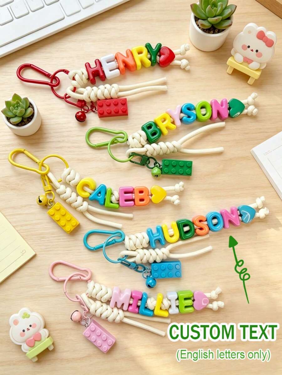 [Custom] 1pc Tassel Bell Personalized Letter Keychain, Handmade Rope Letter Bead Bag Charm/Phone Charm, Customized Bag Accessory, Graduation Gift - Braided Rope Keychain - View 1