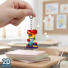 1pc 2D Flat Acrylic Alphabet Keychain, Rainbow Letter Key Ring With School Theme Decor, Personalized Initial Bag Charm, - Multicolor - View 25