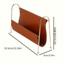 Scandinavian Magazine Rack, Metal & PU Leather Spliced Organizer, Sleek Line Storage Holder For Magazines Files Newspapers Books, Multi-Purpose Decor For Study Office Desk - Multicolor - View 8