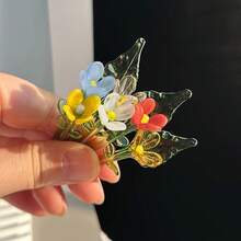 1/4/6件組迷你玻璃花束套組－彩色手工吹製玻璃花附花瓶，逼真長莖雛菊，適合迷你花瓶裝飾、生日禮物、DIY手工、桌面擺飾與居家裝飾 - 彩色 - 查看 9