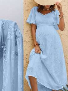 Vestido casual con escote de corazón para mujeres embarazadas en vacaciones de verano - Celeste - Ver 5