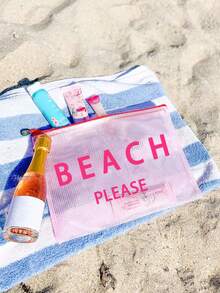 这款防水时尚沙滩包印有“Beach Please”海星图案，容量大，透明，配有尼龙拉链，轻便易携，适合春夏季节收纳，经久耐用，是游泳、海滩、潜水、暑假旅行、学生返校的理想之选。轻便防晒，适合送给朋友、家人、女朋友和同学。也是生日、节日、派对、婚礼（伴娘）、母亲节和教师节的完美礼物和纪念品。 - 彩色 - 查看 3
