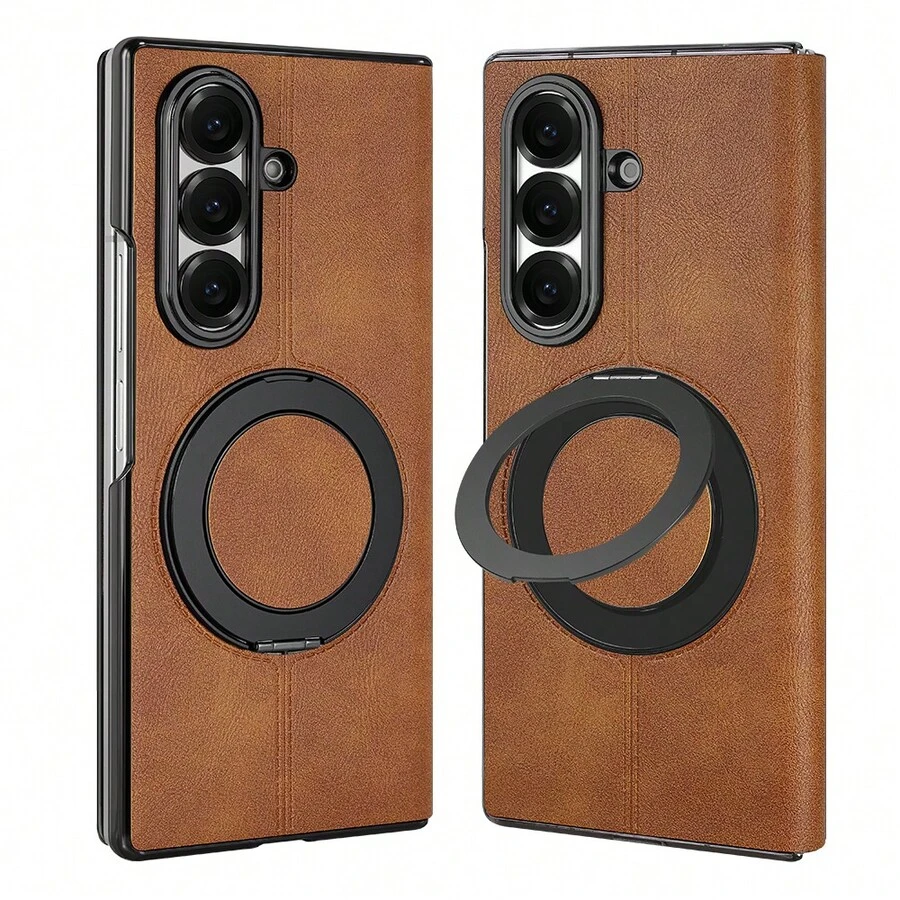VIETAO 适用于三星 Galaxy Z Fold 7/6 的多角度磁吸翻盖折叠保护套,奢华商务仿皮全包覆铰链超薄保护壳 - 棕色 - 查看 1